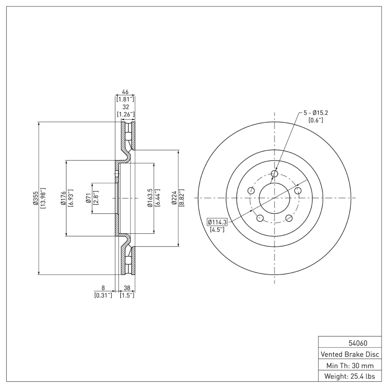Ford Mustang Brake Rotor (1) - Front - R1 Concepts - Plain - `07-`14